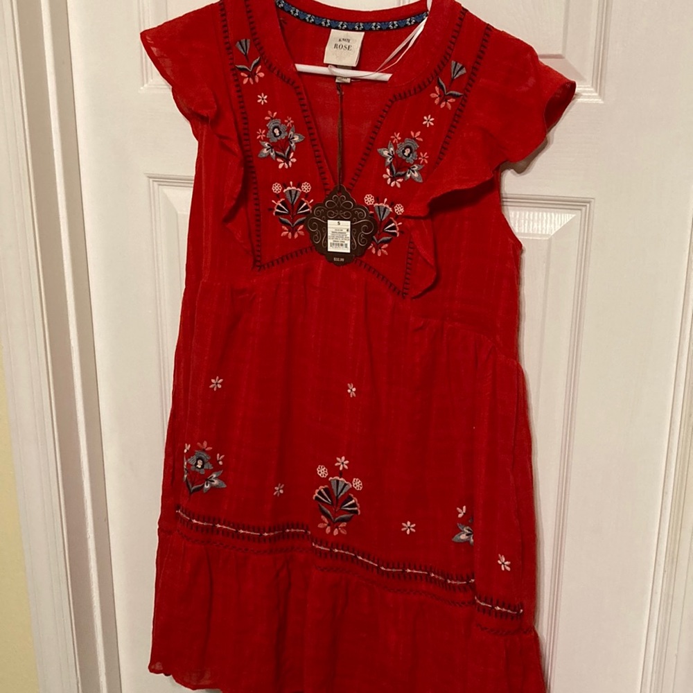 Red embroidered dress